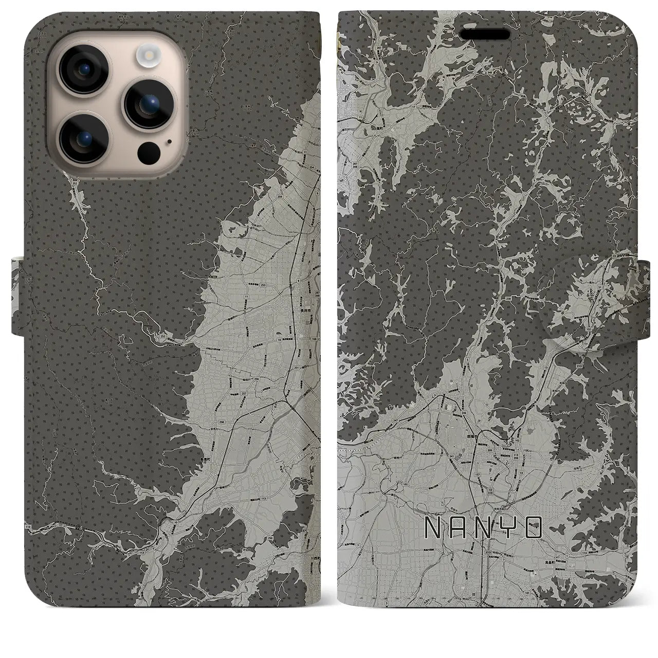 【南陽(山形県)】地図柄iPhoneケース(手帳タイプ)モノトーン・iPhone 16 Plus 用