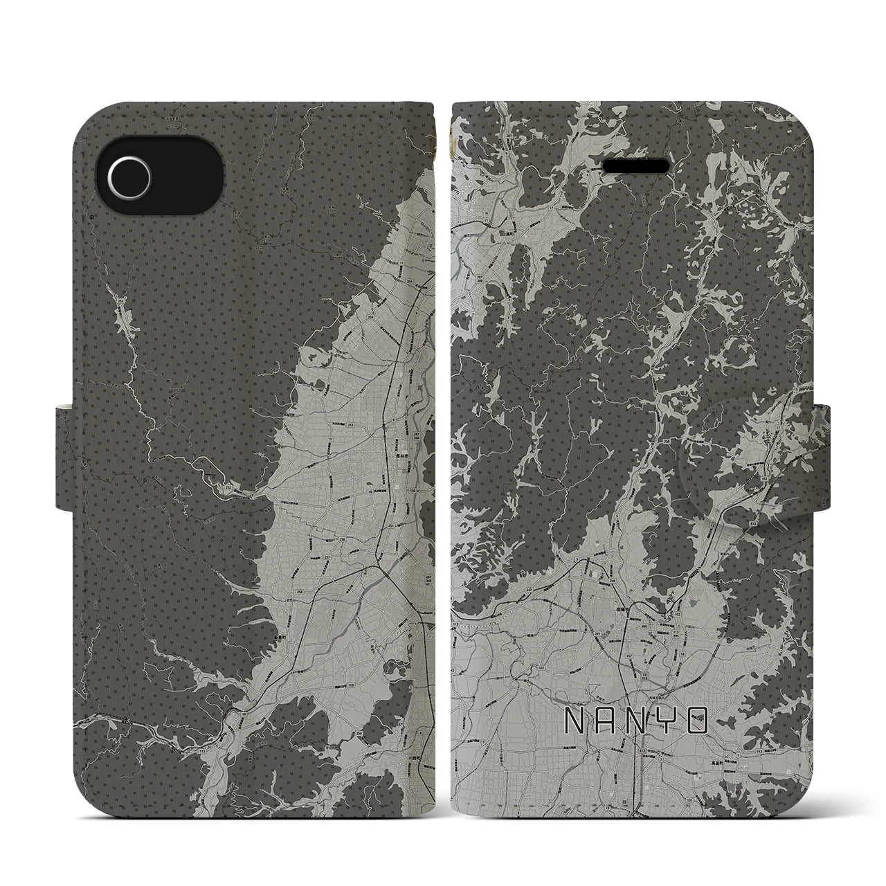 【南陽(山形県)】地図柄iPhoneケース(手帳タイプ)モノトーン・iPhone SE(第3 / 第2世代) / 8 / 7 / 6s / 6 用