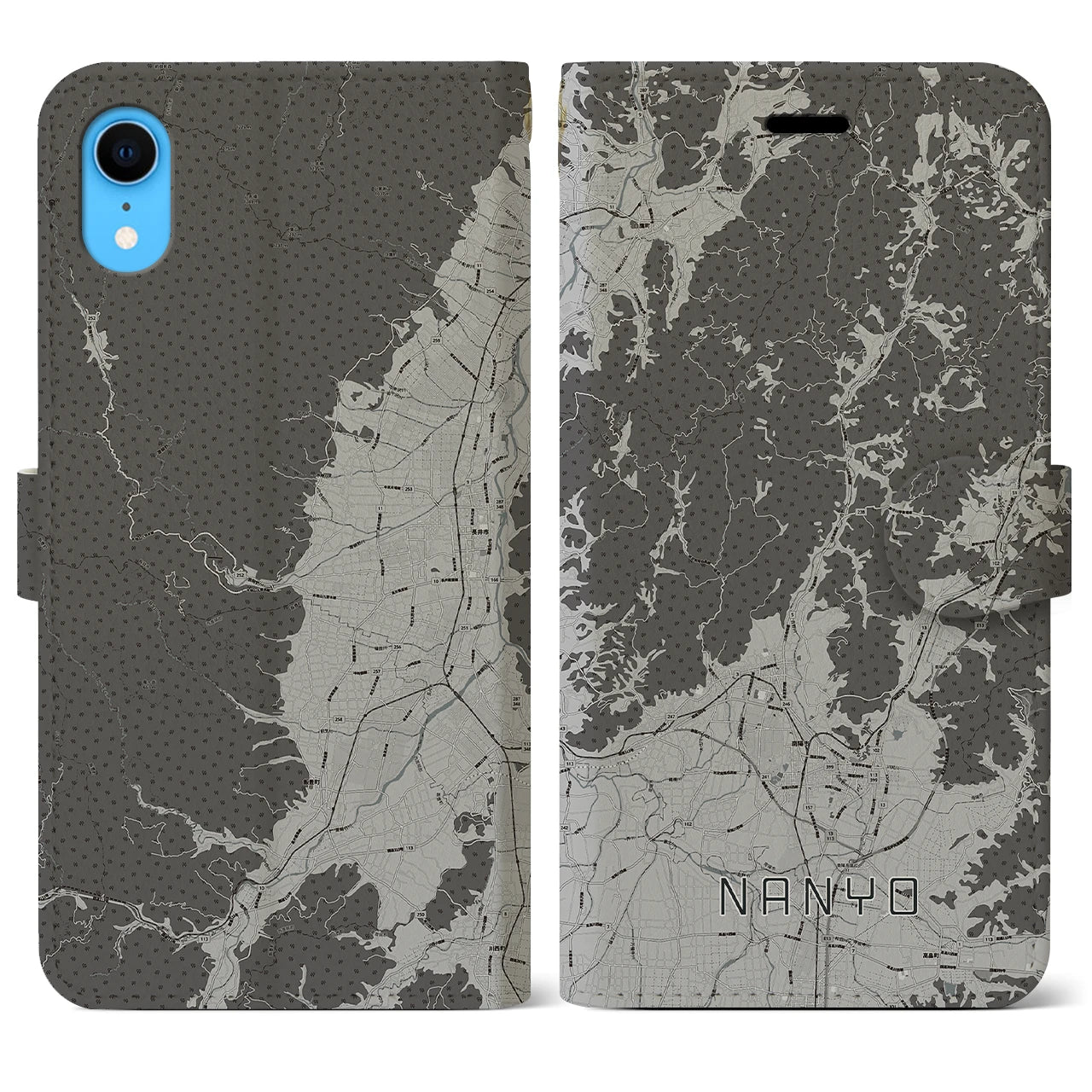 【南陽(山形県)】地図柄iPhoneケース(手帳タイプ)モノトーン・iPhone XR 用