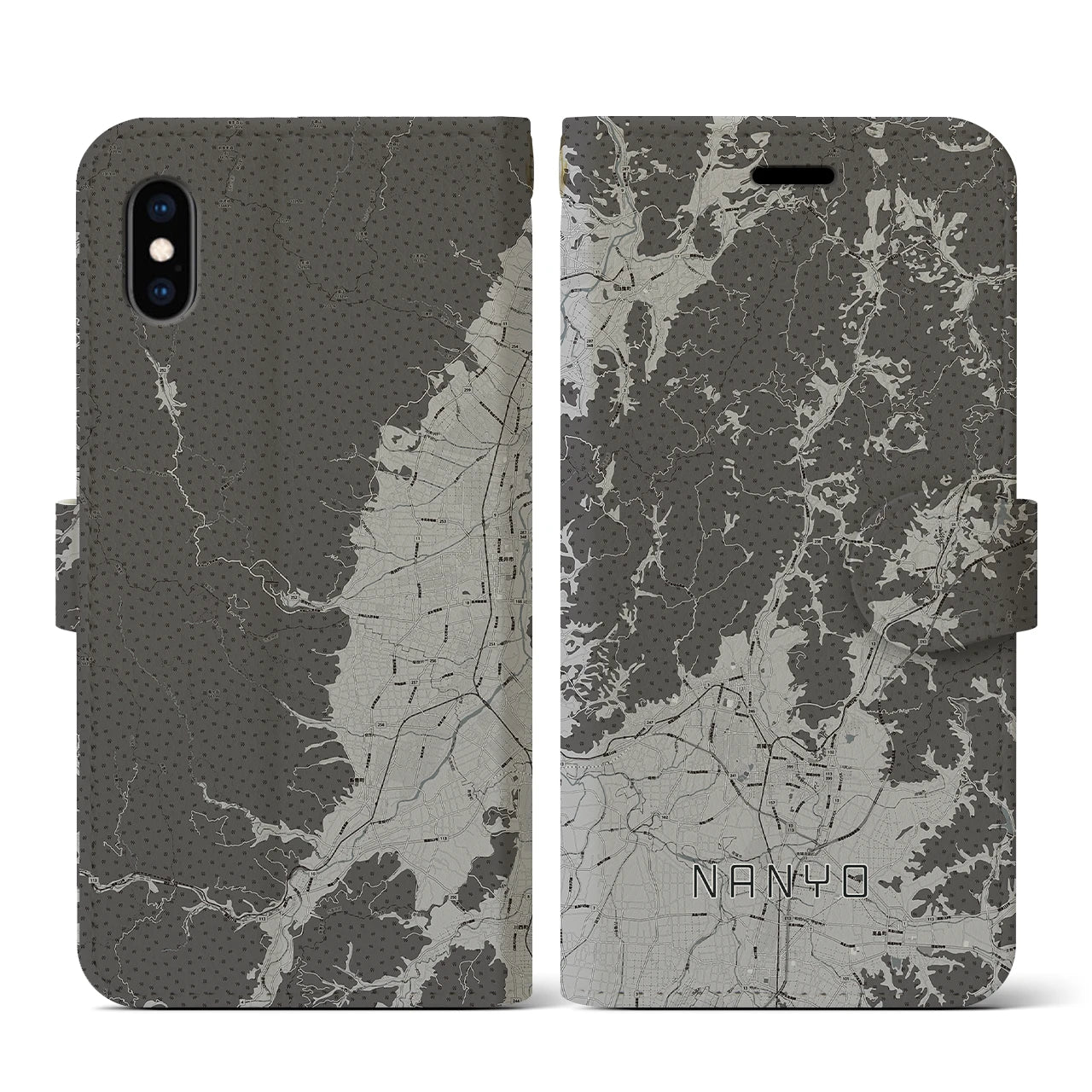 【南陽(山形県)】地図柄iPhoneケース(手帳タイプ)モノトーン・iPhone XS / X 用
