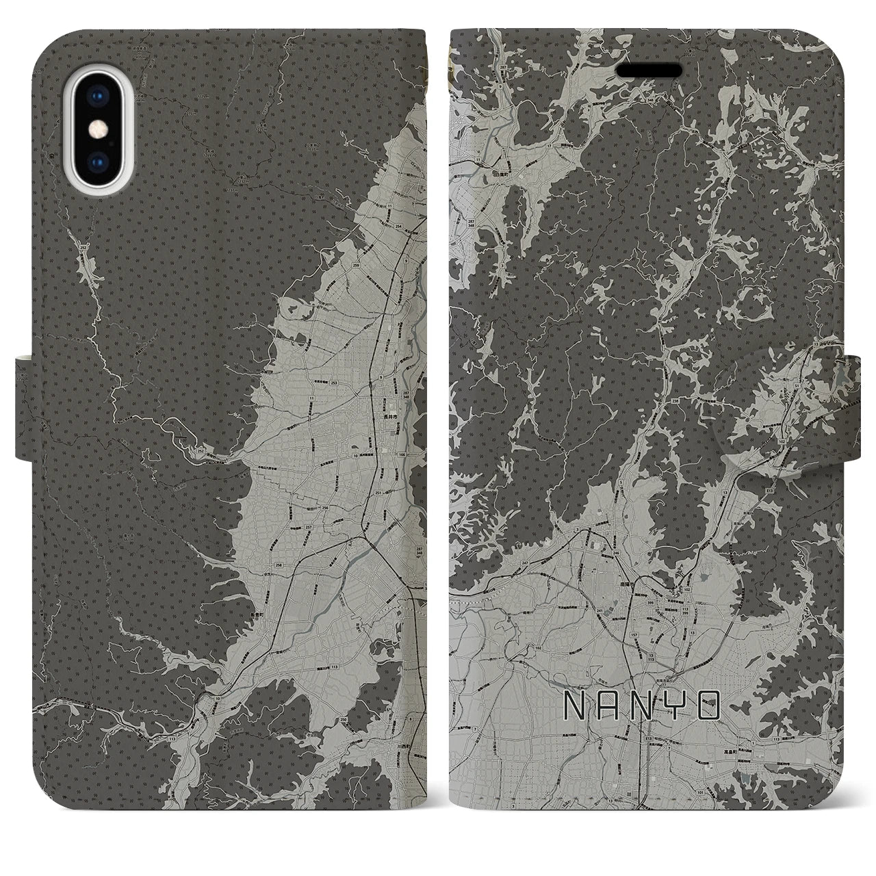 【南陽(山形県)】地図柄iPhoneケース(手帳タイプ)モノトーン・iPhone XS Max 用