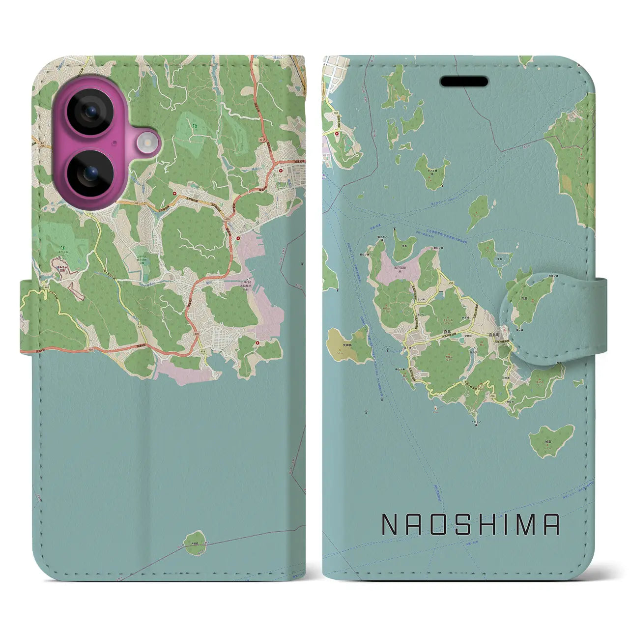 【直島(香川県)】地図柄iPhoneケース(手帳タイプ)ナチュラル・iPhone 16 Pro 用