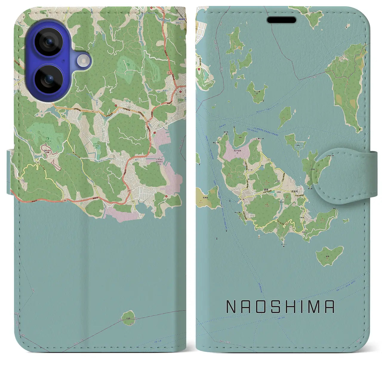 【直島(香川県)】地図柄iPhoneケース(手帳タイプ)ナチュラル・iPhone 16 Pro Max 用