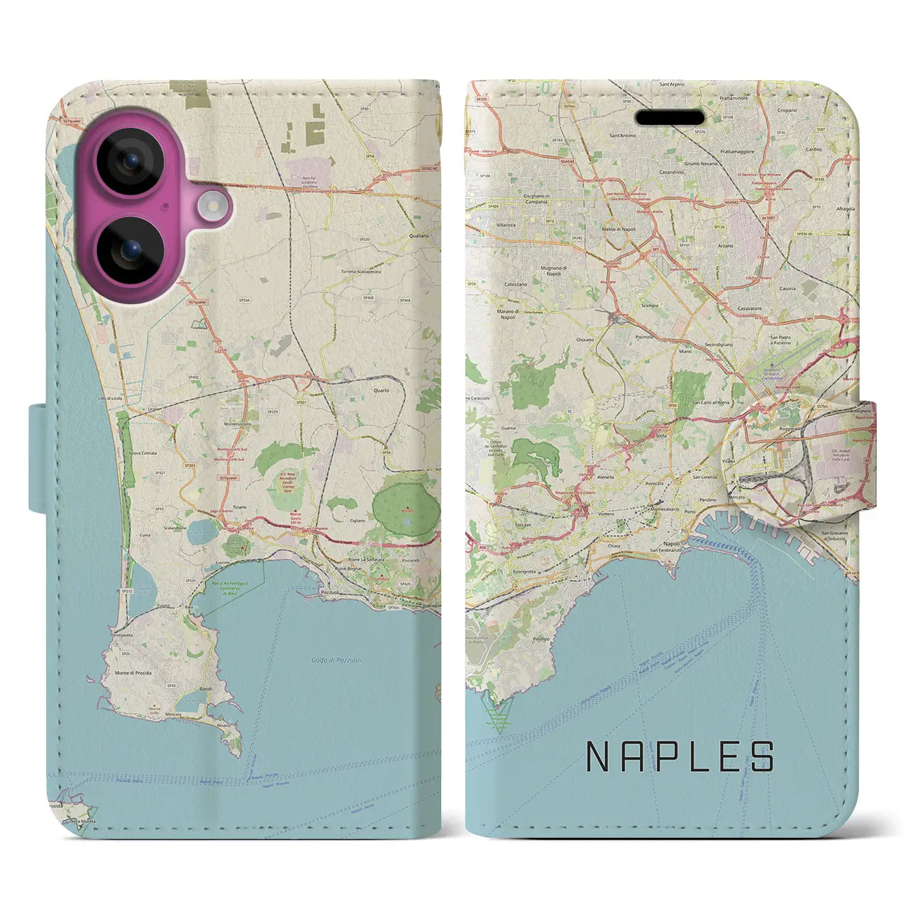 【ナポリ(イタリア)】地図柄iPhoneケース(手帳タイプ)ナチュラル・iPhone 16 Pro 用