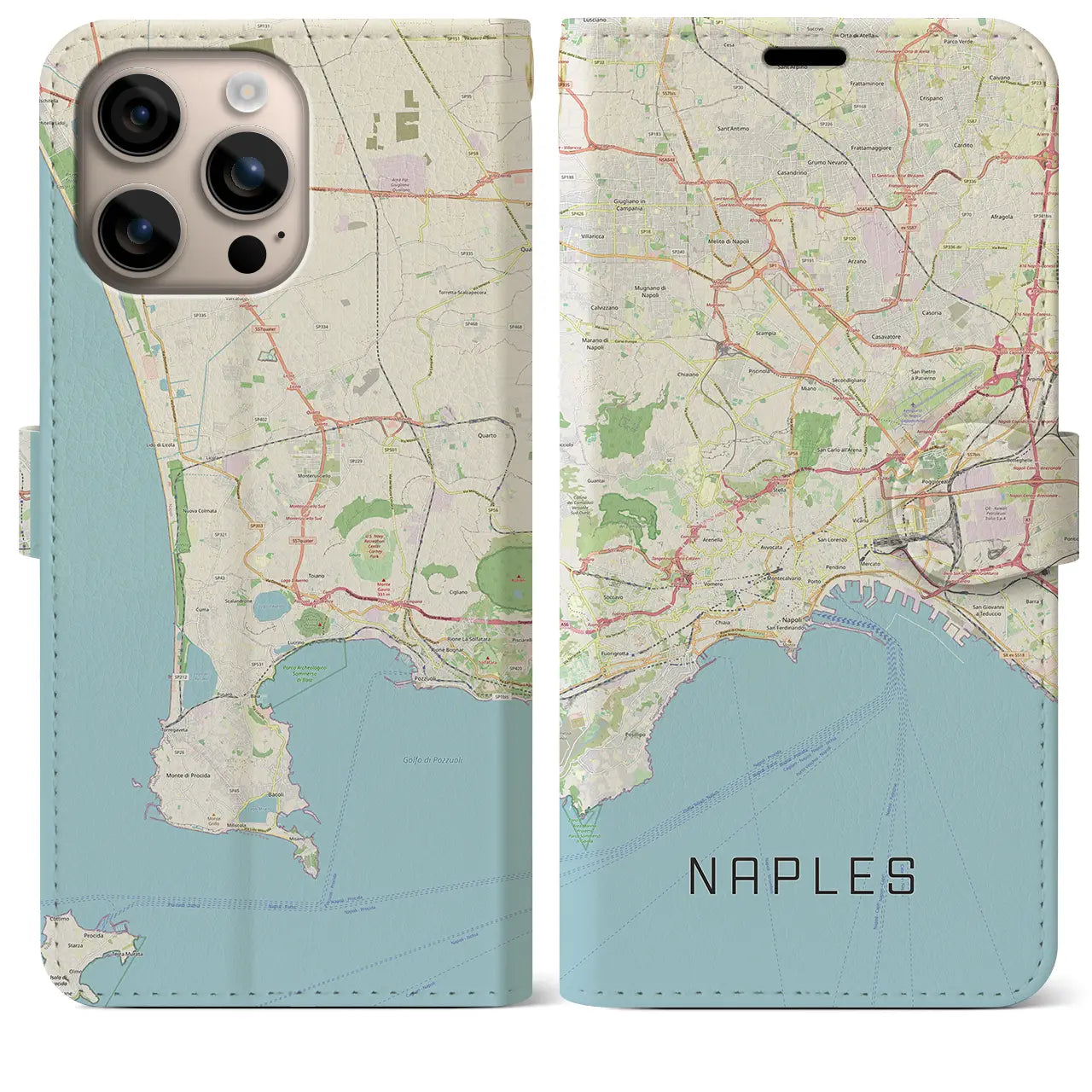 【ナポリ(イタリア)】地図柄iPhoneケース(手帳タイプ)ナチュラル・iPhone 16 Plus 用