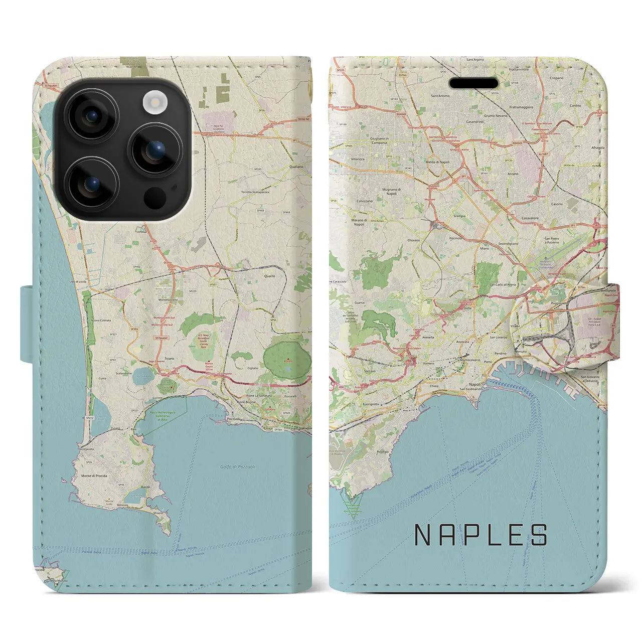 【ナポリ(イタリア)】地図柄iPhoneケース(手帳タイプ)ナチュラル・iPhone 16 用