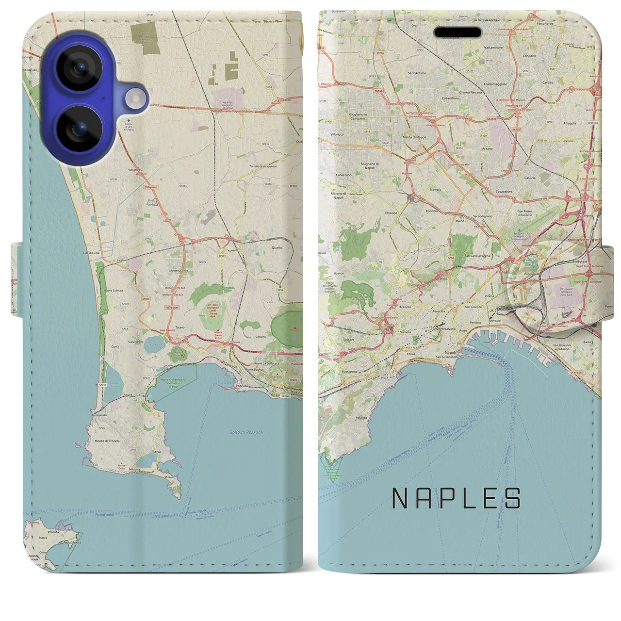 【ナポリ(イタリア)】地図柄iPhoneケース(手帳タイプ)ナチュラル・iPhone 16 Pro Max 用