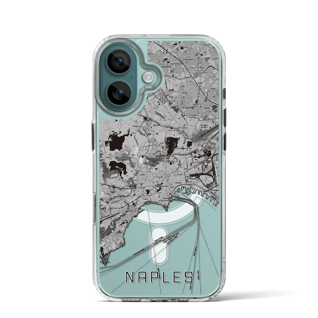 【ナポリ(イタリア)】地図柄iPhoneケース(MagSafeタイプ)モノトーン・iPhone 16 Pro 用