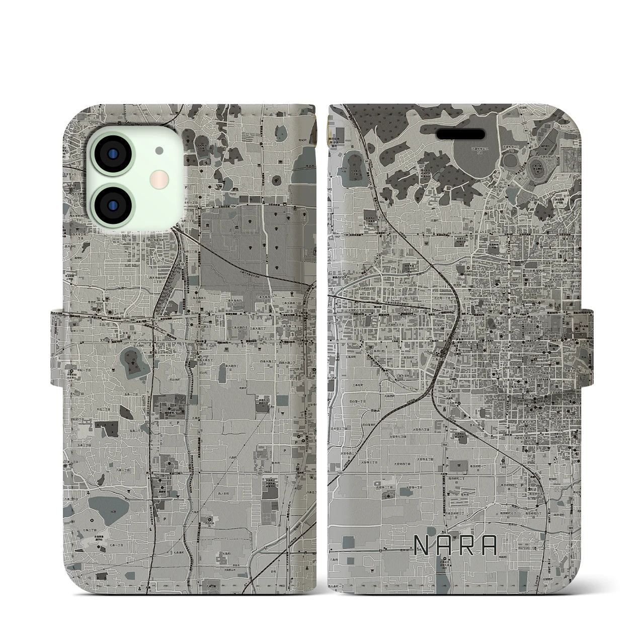 【奈良2(奈良県)】地図柄iPhoneケース(手帳タイプ)