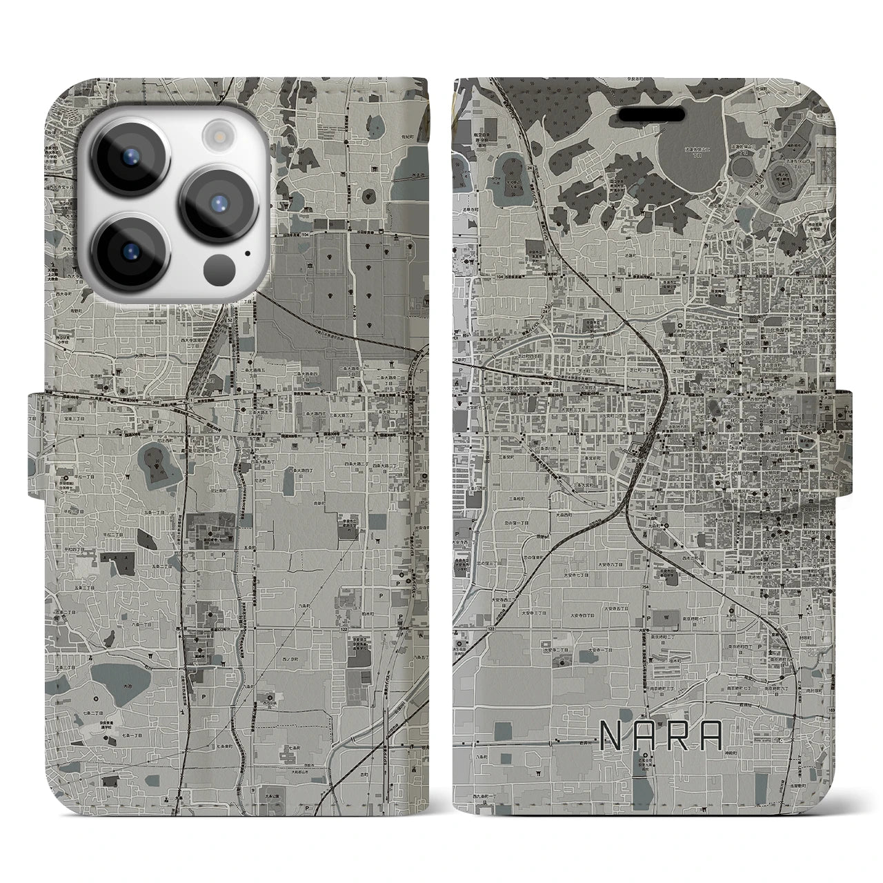【奈良2(奈良県)】地図柄iPhoneケース(手帳タイプ)