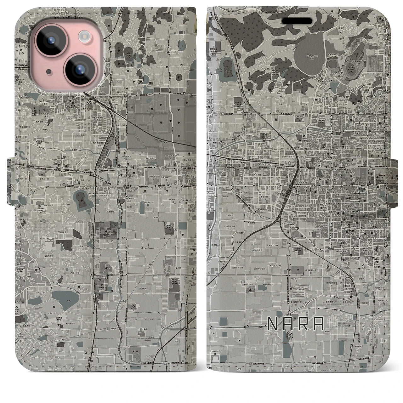 【奈良2(奈良県)】地図柄iPhoneケース(手帳タイプ)