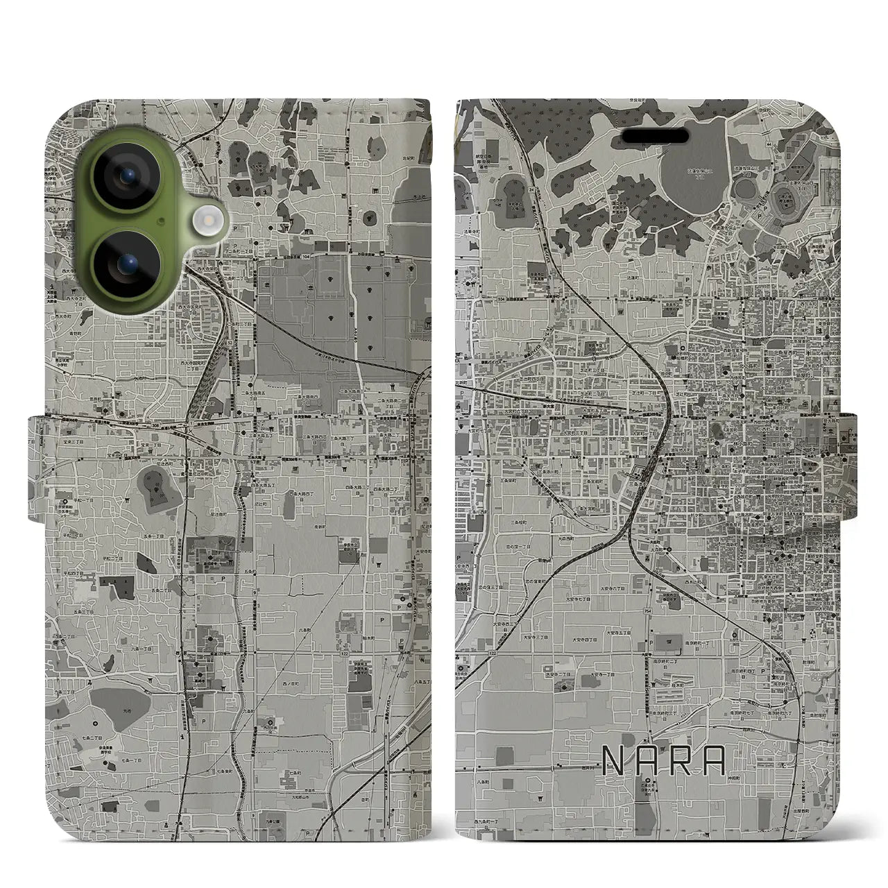 【奈良2(奈良県)】地図柄iPhoneケース(手帳タイプ)