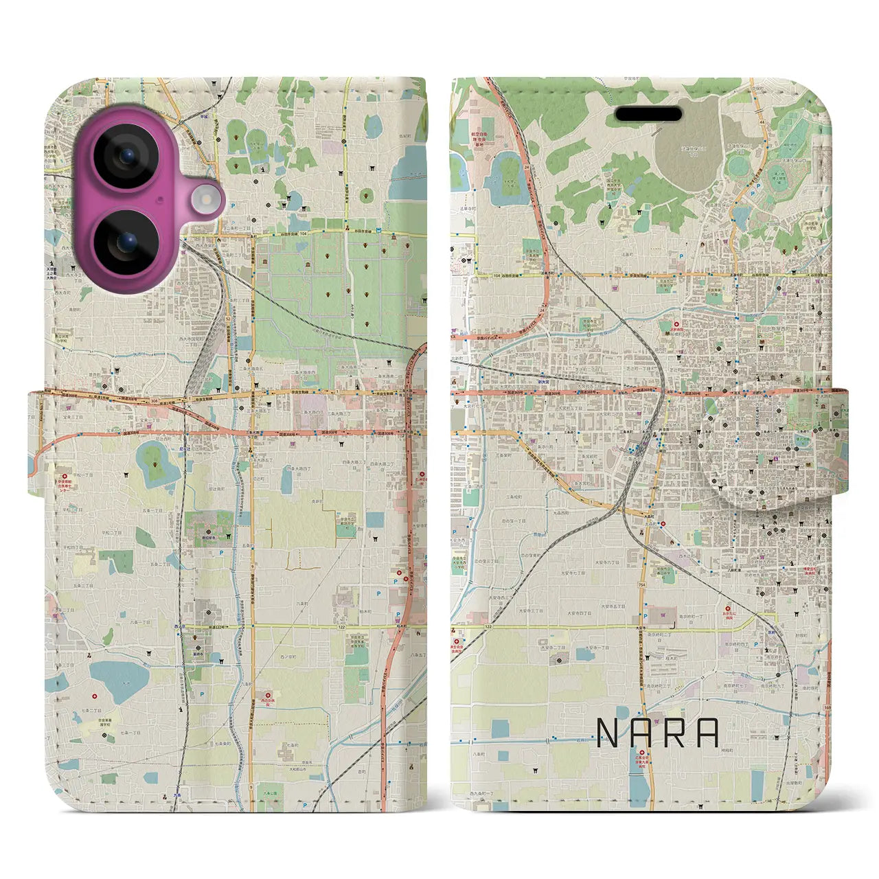 【奈良2(奈良県)】地図柄iPhoneケース(手帳タイプ)ナチュラル・iPhone 16 Pro 用