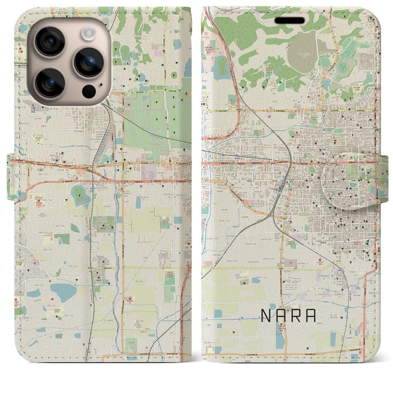 【奈良2(奈良県)】地図柄iPhoneケース(手帳タイプ)ナチュラル・iPhone 16 Plus 用