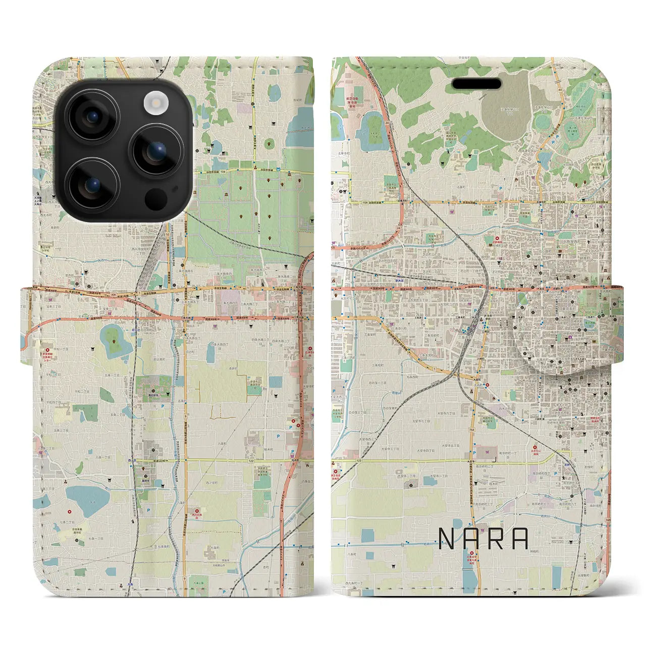 【奈良2(奈良県)】地図柄iPhoneケース(手帳タイプ)ナチュラル・iPhone 16 用