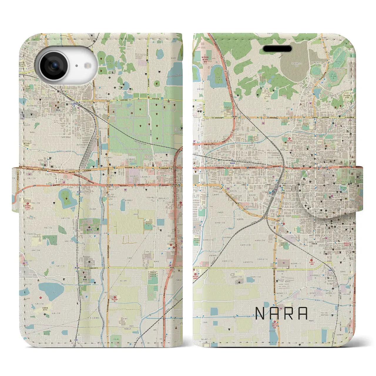 【奈良2(奈良県)】地図柄iPhoneケース(手帳タイプ)