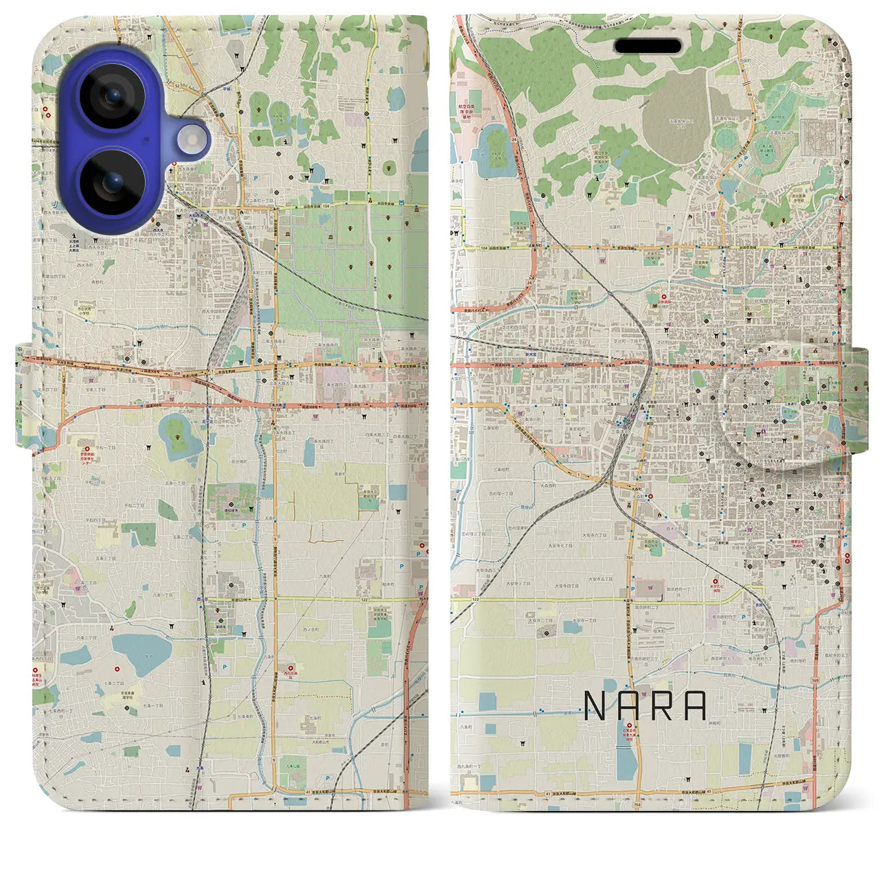 【奈良2(奈良県)】地図柄iPhoneケース(手帳タイプ)