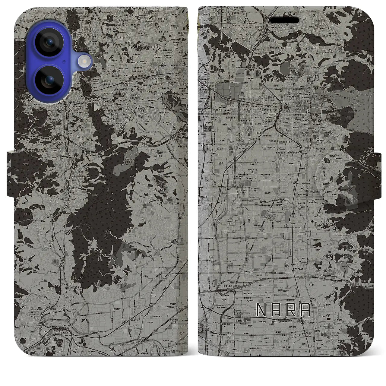 【奈良(奈良県)】地図柄iPhoneケース(手帳タイプ)モノトーン・iPhone 16 Pro Max 用