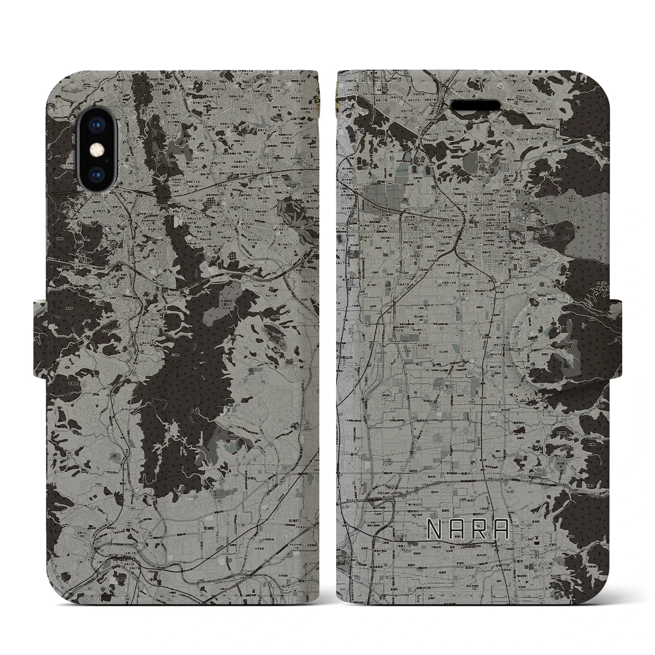 【奈良(奈良県)】地図柄iPhoneケース(手帳タイプ)モノトーン・iPhone XS / X 用