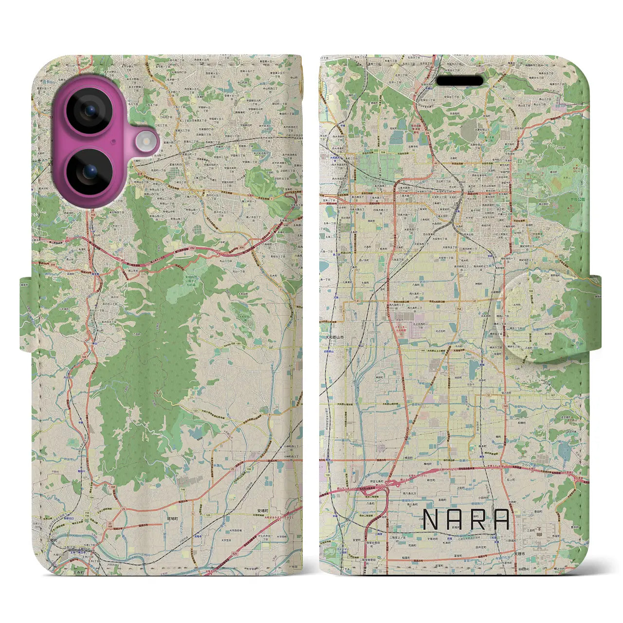 【奈良(奈良県)】地図柄iPhoneケース(手帳タイプ)