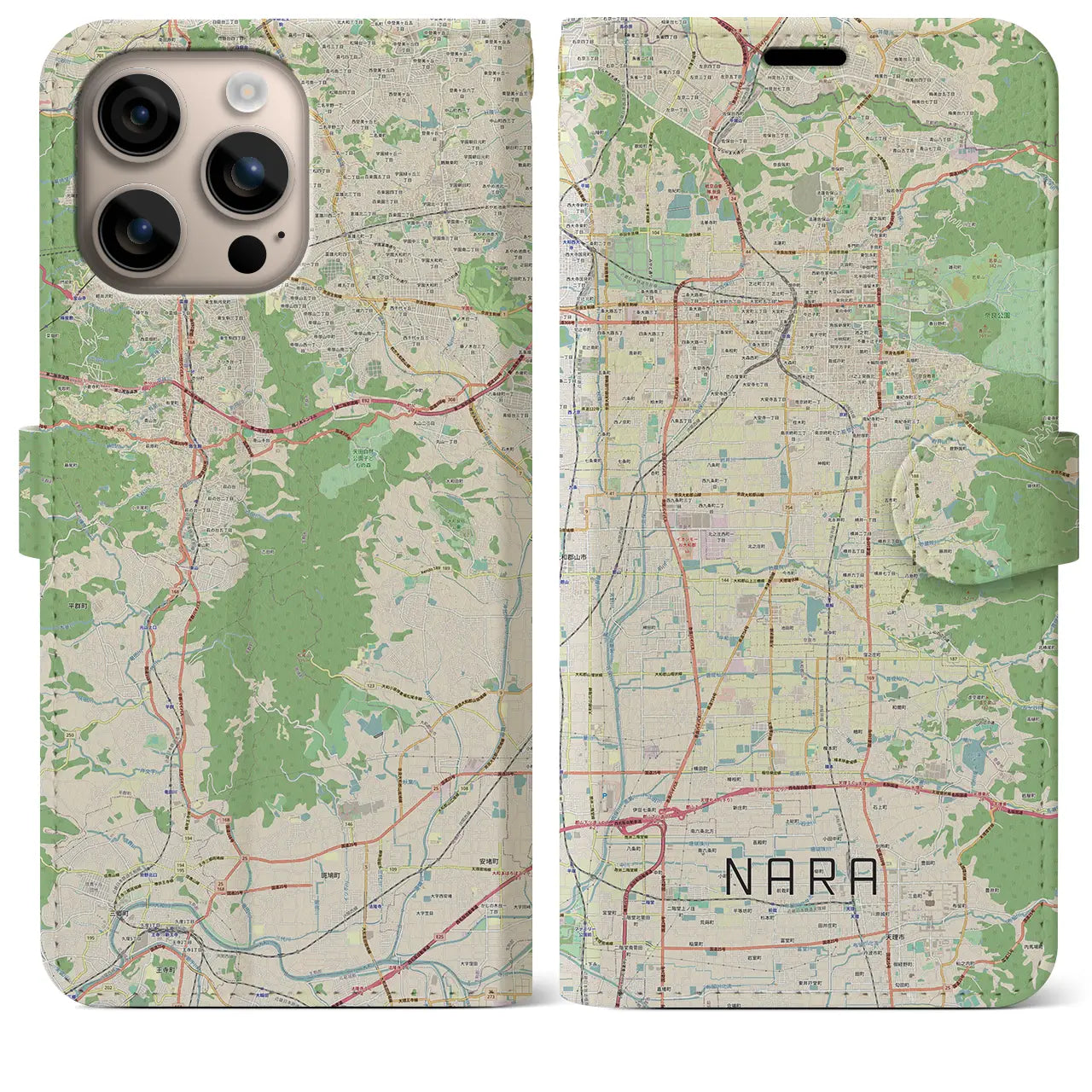 【奈良(奈良県)】地図柄iPhoneケース(手帳タイプ)ナチュラル・iPhone 16 Plus 用