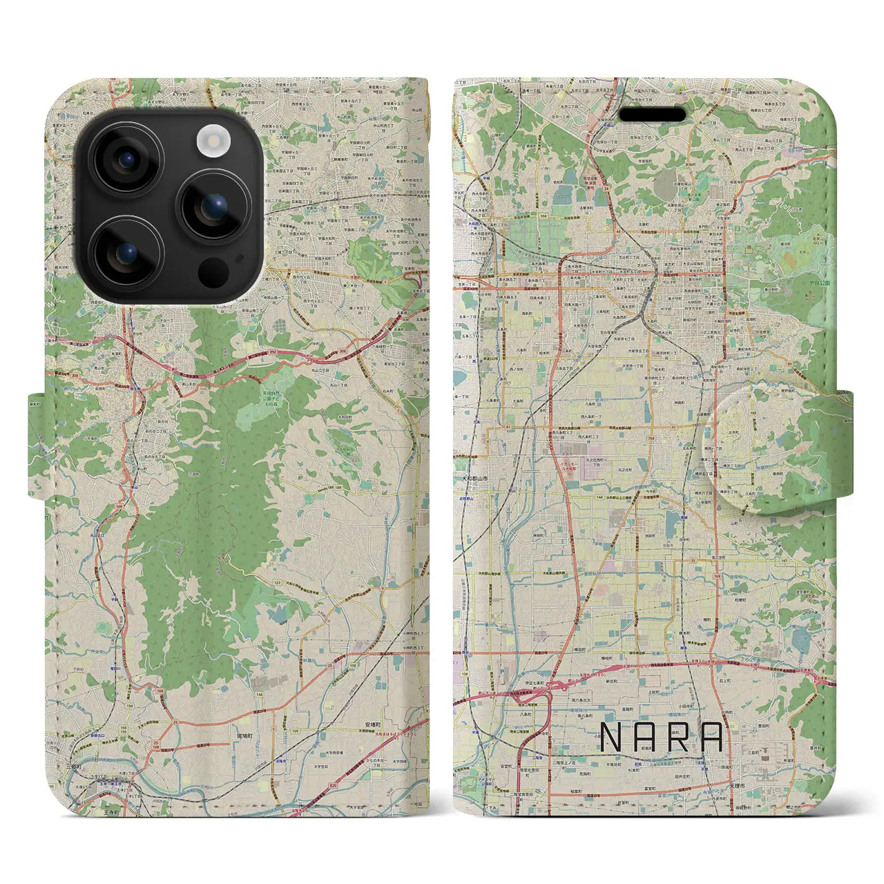 【奈良(奈良県)】地図柄iPhoneケース(手帳タイプ)ナチュラル・iPhone 16 用