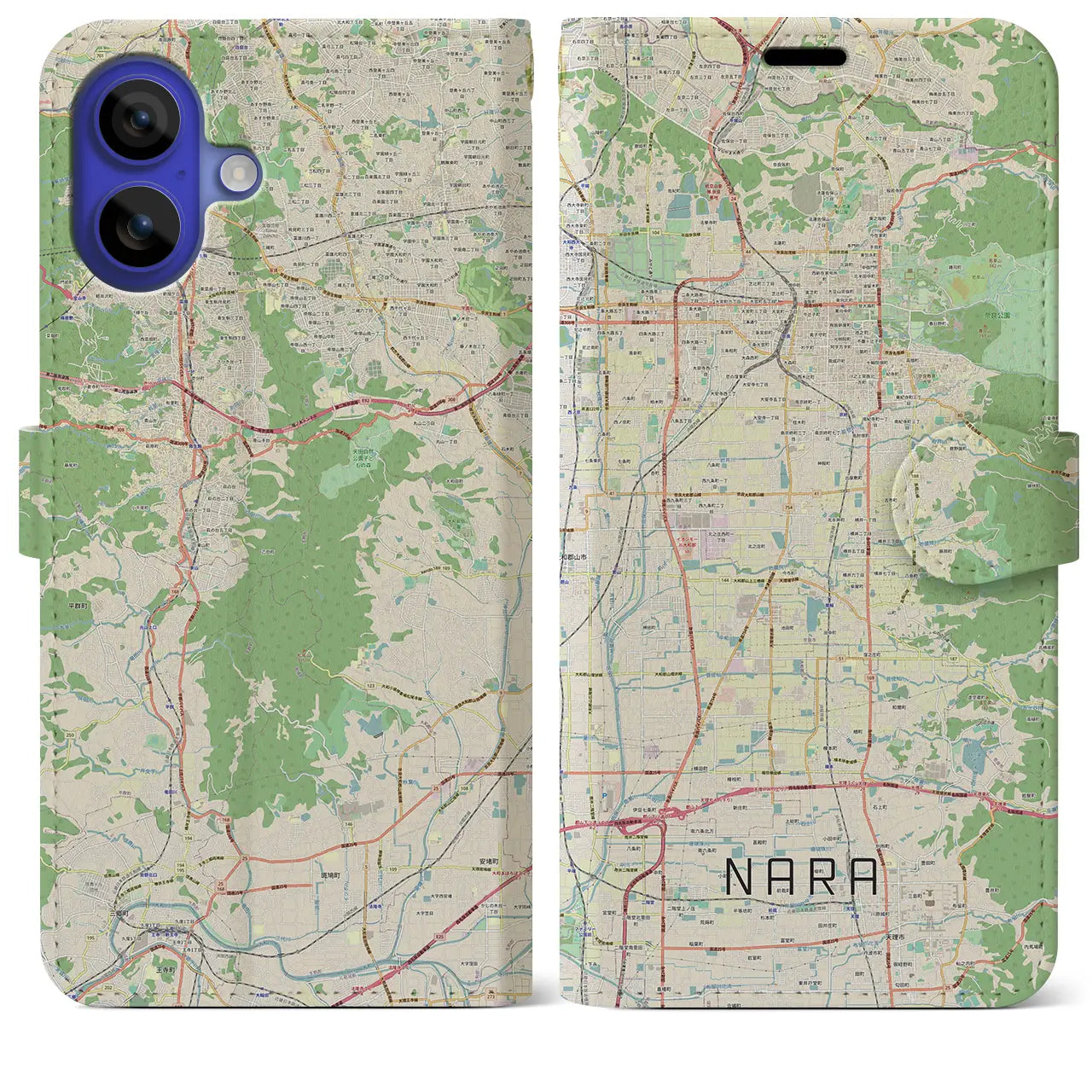 【奈良(奈良県)】地図柄iPhoneケース(手帳タイプ)