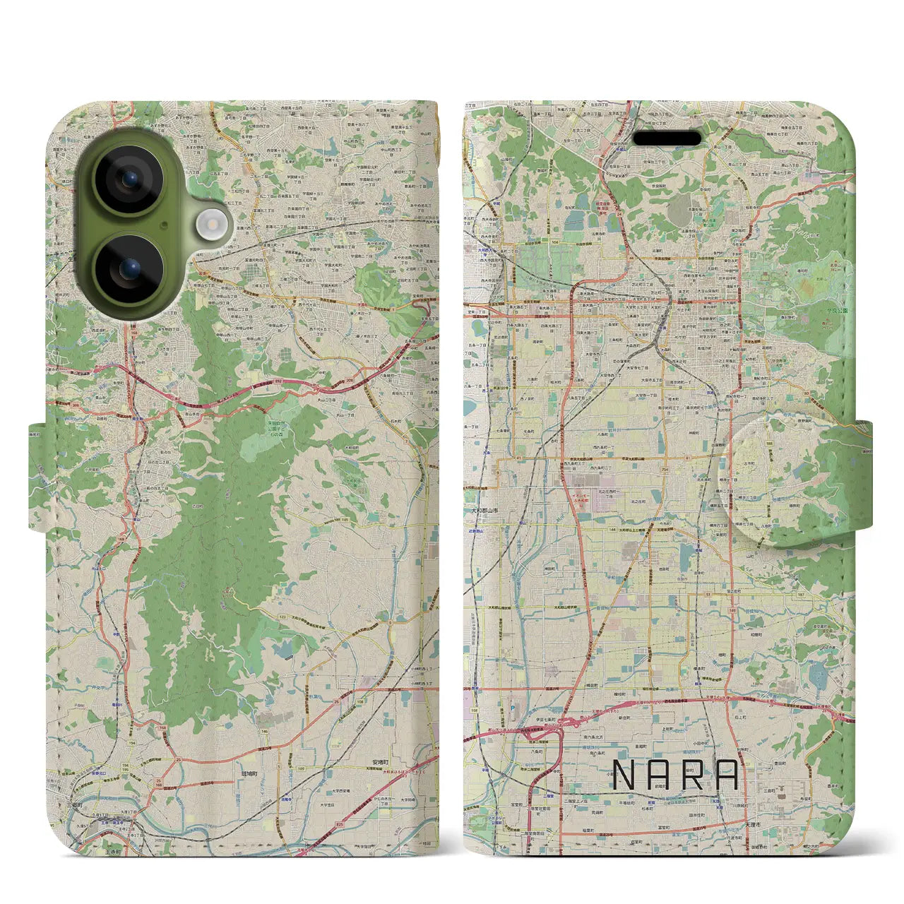 【奈良(奈良県)】地図柄iPhoneケース(手帳タイプ)