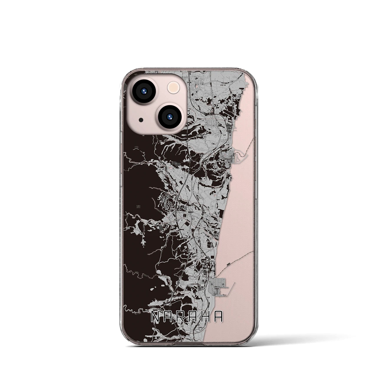 【楢葉(福島県)】地図柄iPhoneケース(クリアタイプ)モノトーン・iPhone 13 mini 用