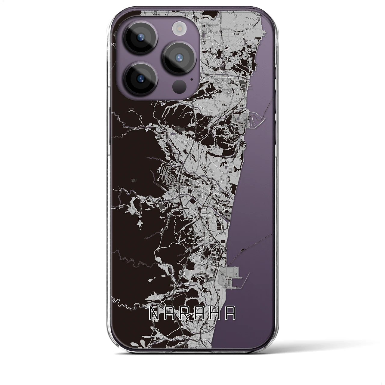 【楢葉(福島県)】地図柄iPhoneケース(クリアタイプ)モノトーン・iPhone 14 Pro Max 用