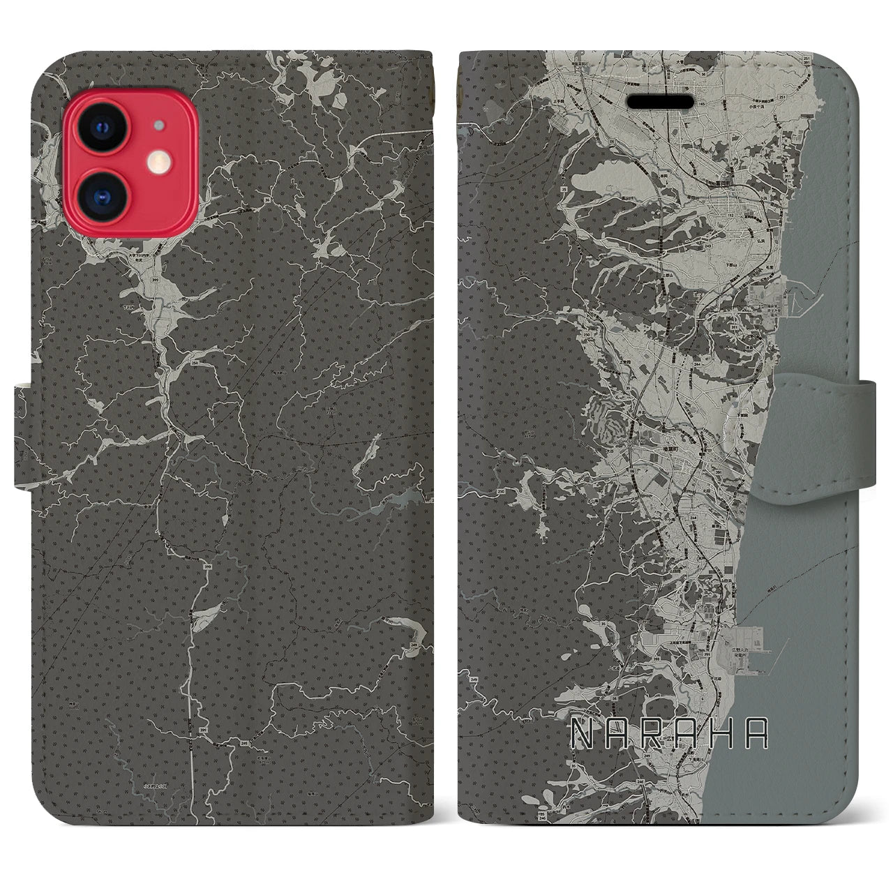 【楢葉(福島県)】地図柄iPhoneケース(手帳タイプ)モノトーン・iPhone 11 用