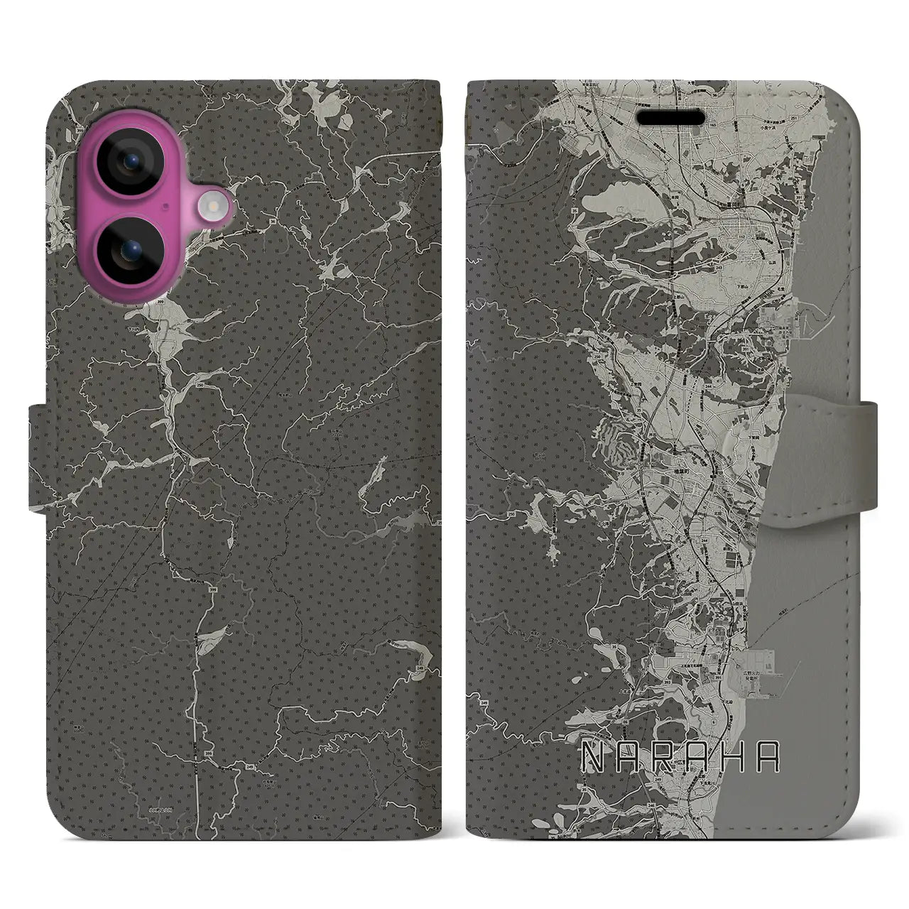 【楢葉(福島県)】地図柄iPhoneケース(手帳タイプ)モノトーン・iPhone 16 Pro 用