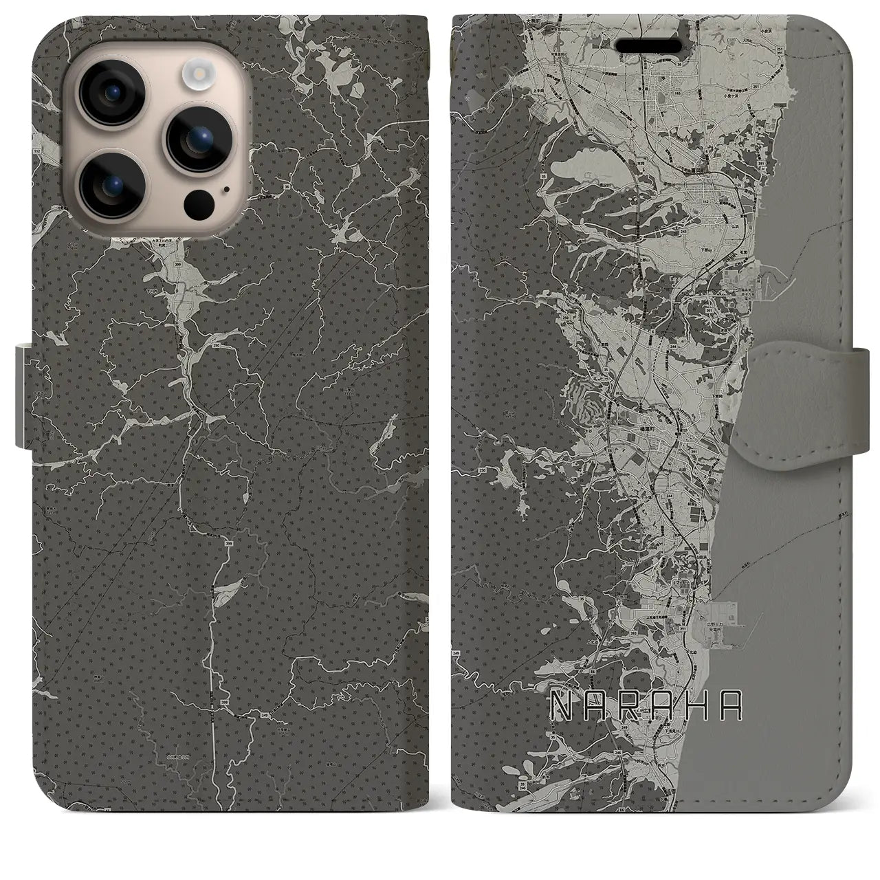 【楢葉(福島県)】地図柄iPhoneケース(手帳タイプ)モノトーン・iPhone 16 Plus 用