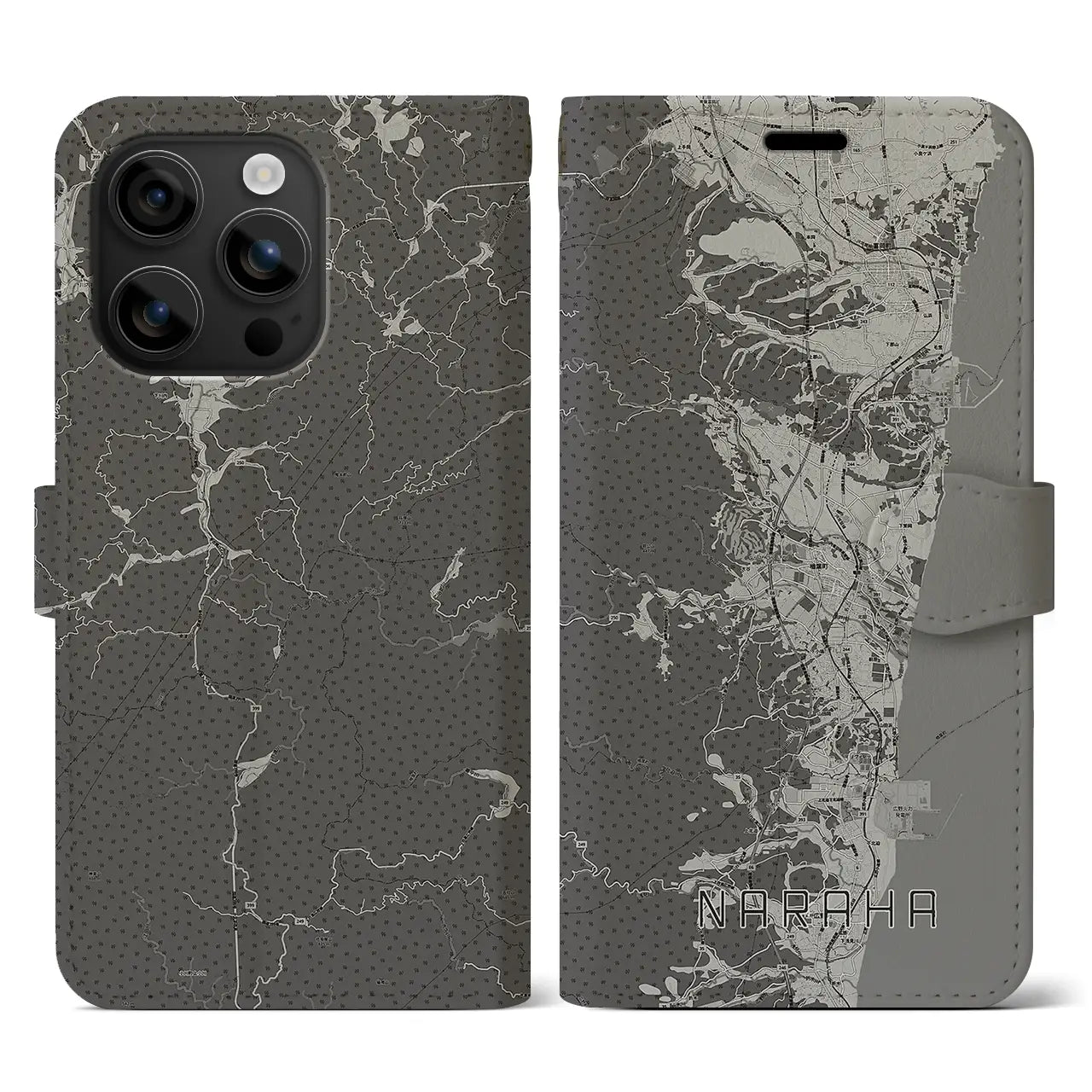 【楢葉(福島県)】地図柄iPhoneケース(手帳タイプ)モノトーン・iPhone 16 用