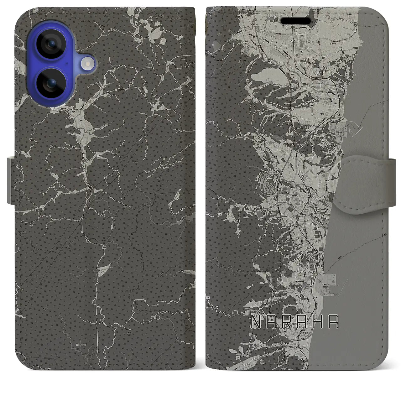 【楢葉(福島県)】地図柄iPhoneケース(手帳タイプ)モノトーン・iPhone 16 Pro Max 用