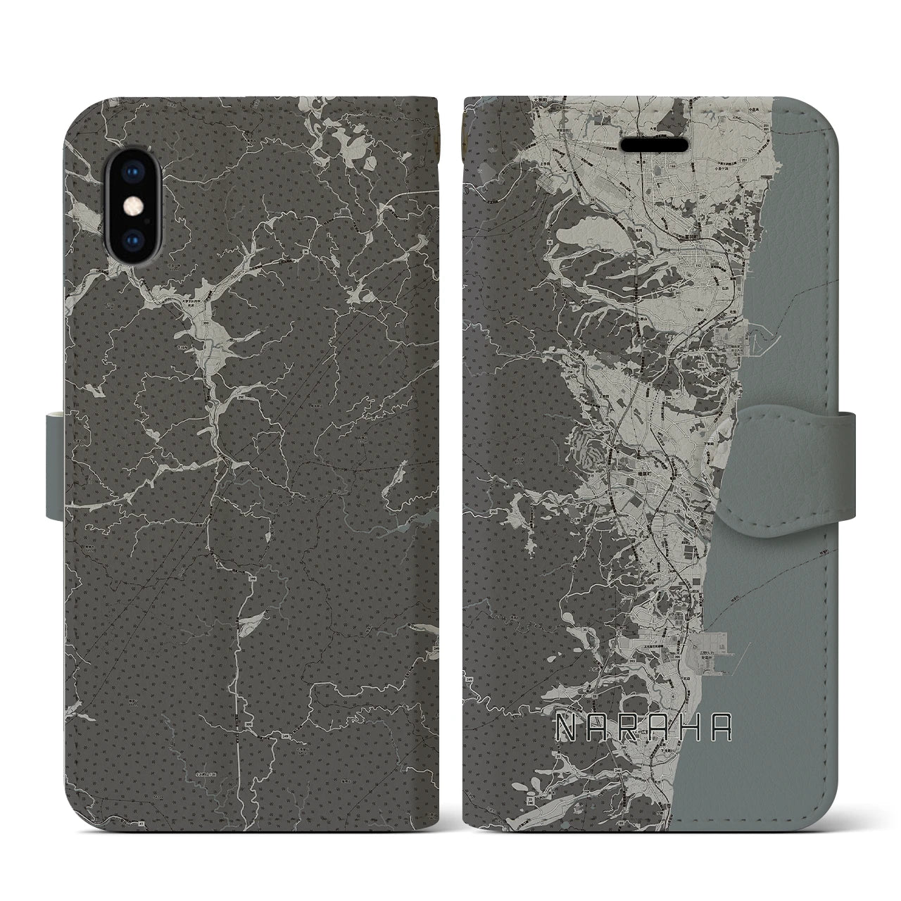 【楢葉(福島県)】地図柄iPhoneケース(手帳タイプ)モノトーン・iPhone XS / X 用