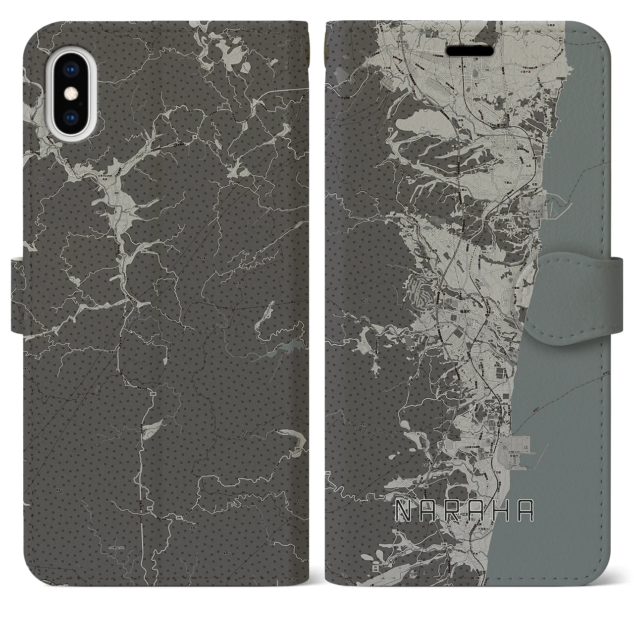 【楢葉(福島県)】地図柄iPhoneケース(手帳タイプ)モノトーン・iPhone XS Max 用