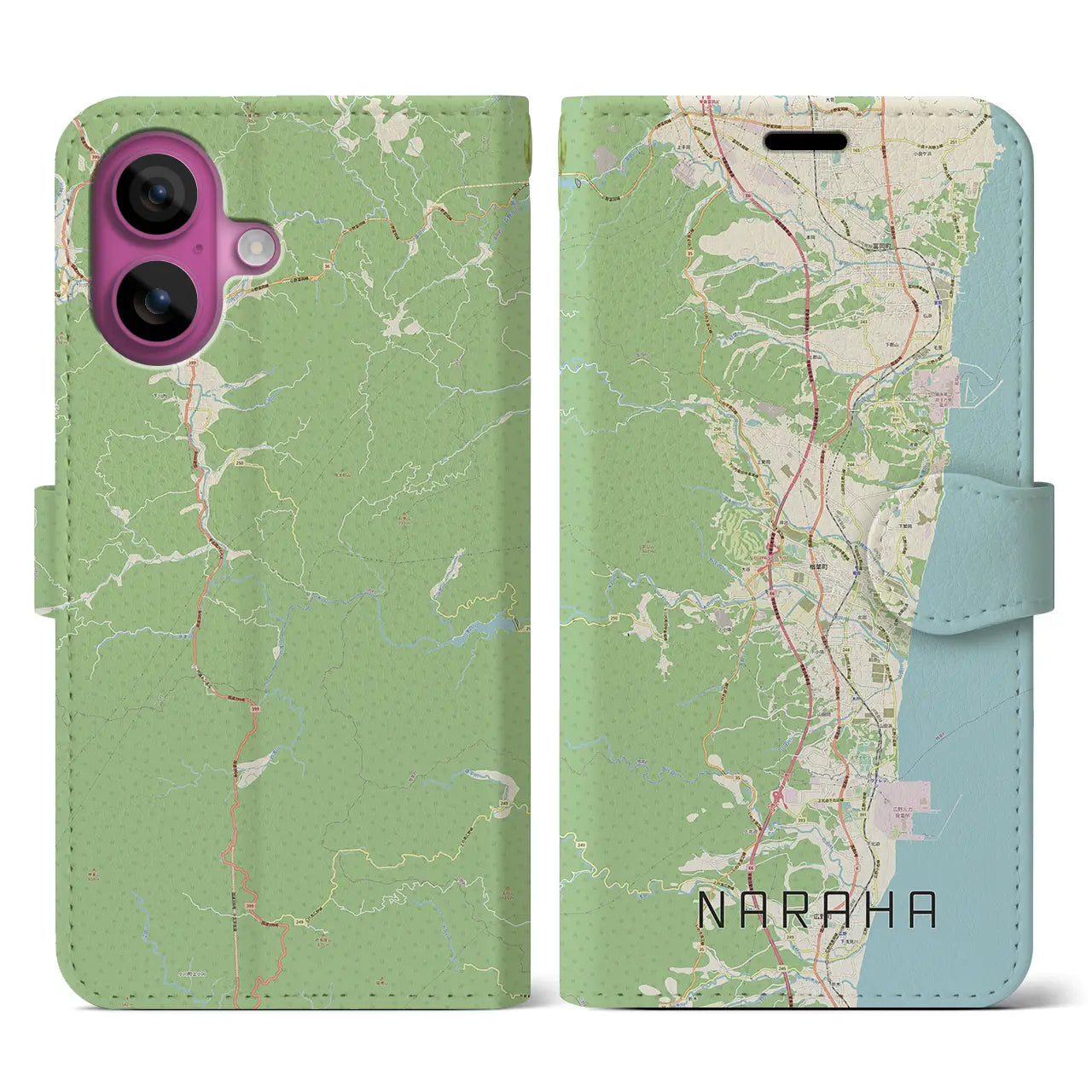 【楢葉(福島県)】地図柄iPhoneケース(手帳タイプ)ナチュラル・iPhone 16 Pro 用
