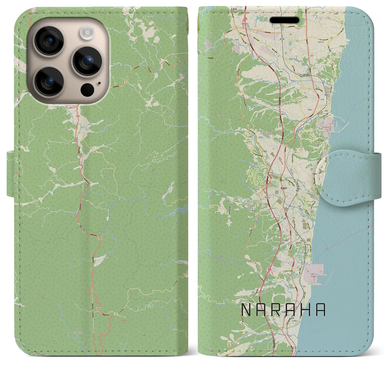【楢葉(福島県)】地図柄iPhoneケース(手帳タイプ)ナチュラル・iPhone 16 Plus 用