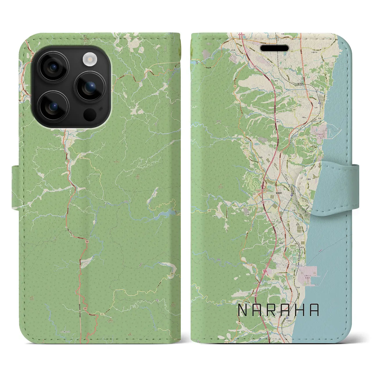 【楢葉(福島県)】地図柄iPhoneケース(手帳タイプ)ナチュラル・iPhone 16 用