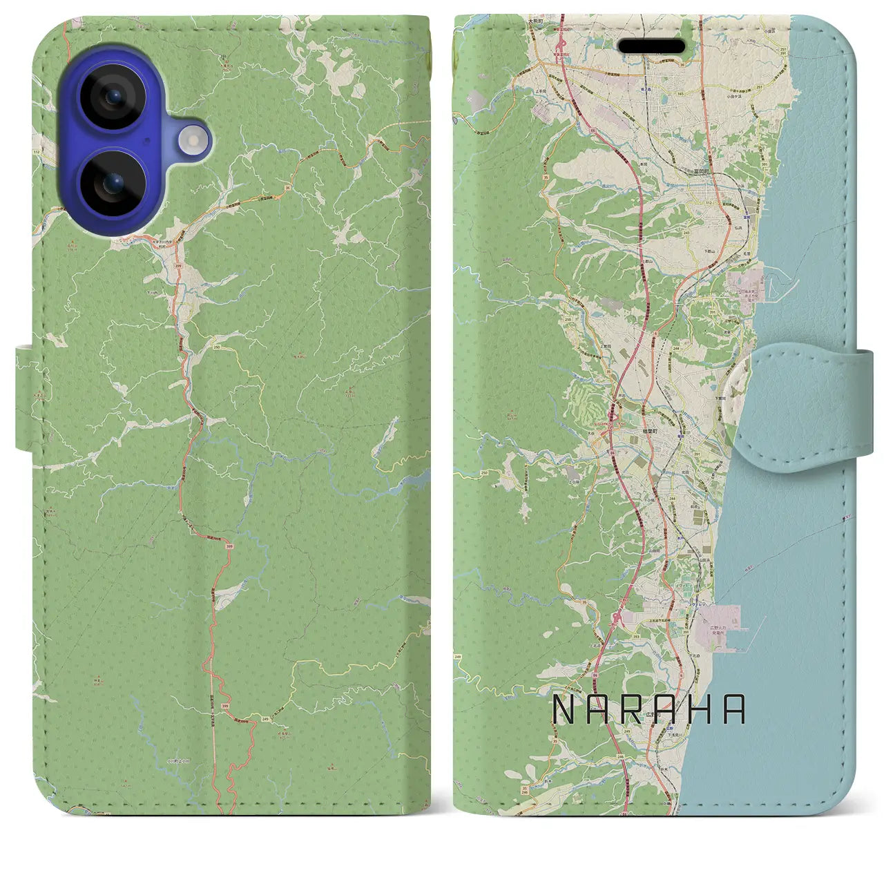 【楢葉(福島県)】地図柄iPhoneケース(手帳タイプ)ナチュラル・iPhone 16 Pro Max 用