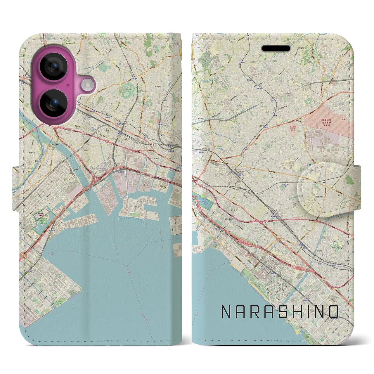 【習志野2(千葉県)】地図柄iPhoneケース(手帳タイプ)ナチュラル・iPhone 16 Pro 用