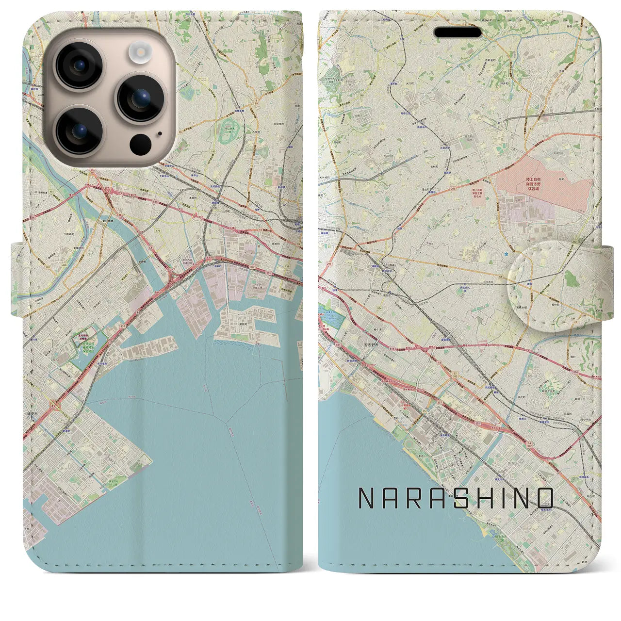 【習志野2(千葉県)】地図柄iPhoneケース(手帳タイプ)ナチュラル・iPhone 16 Plus 用