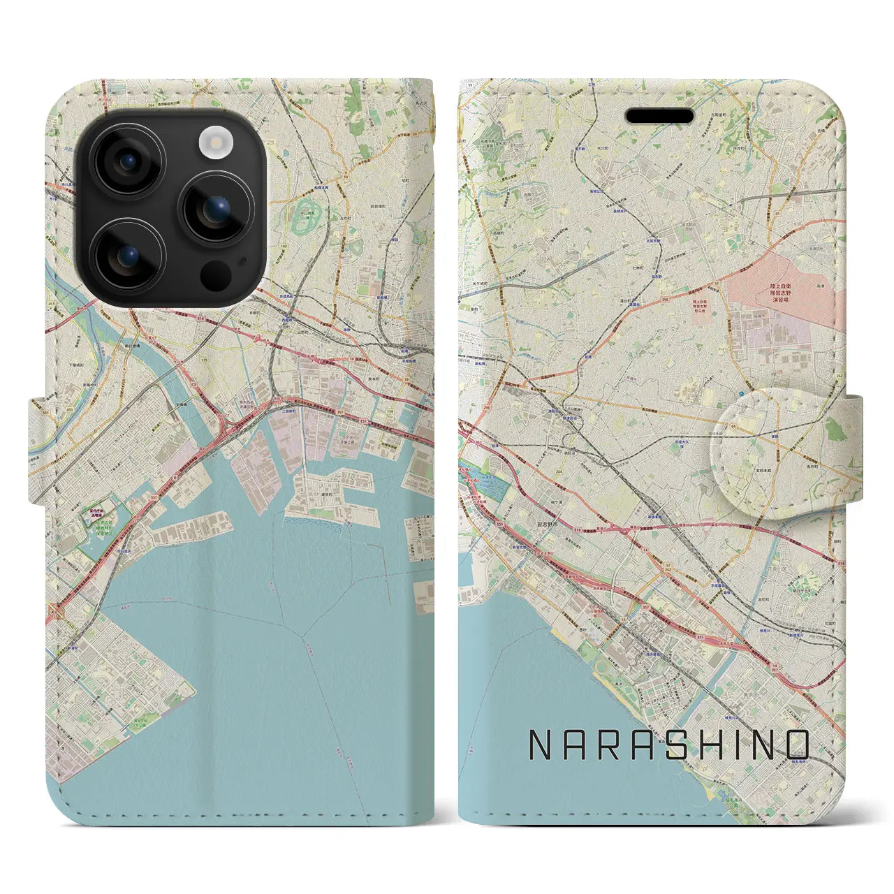 【習志野2(千葉県)】地図柄iPhoneケース(手帳タイプ)ナチュラル・iPhone 16 用