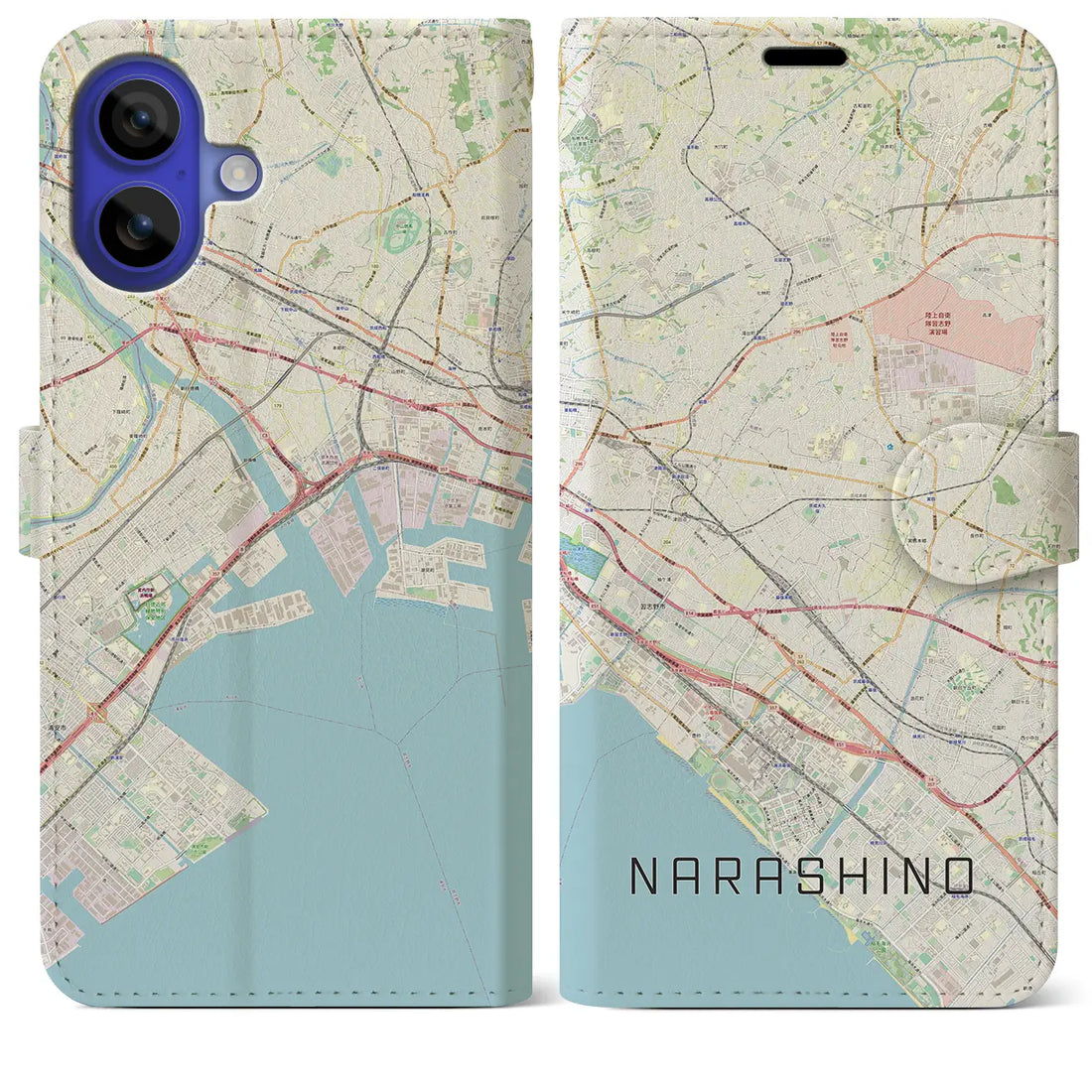 【習志野2(千葉県)】地図柄iPhoneケース(手帳タイプ)ナチュラル・iPhone 16 Pro Max 用