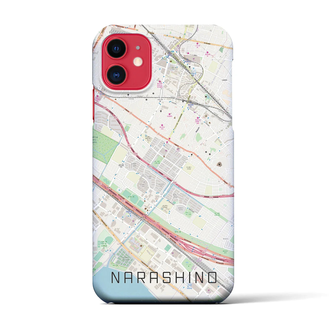 【習志野(千葉県)】地図柄iPhoneケース(バックカバータイプ)