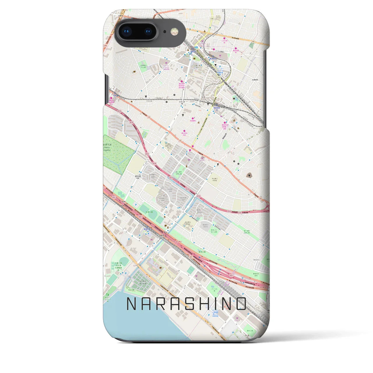 【習志野(千葉県)】地図柄iPhoneケース(バックカバータイプ)