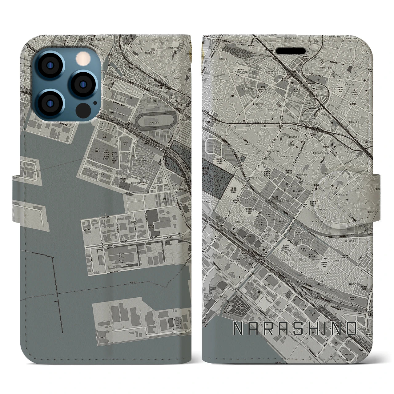 【習志野(千葉県)】地図柄iPhoneケース(手帳タイプ)