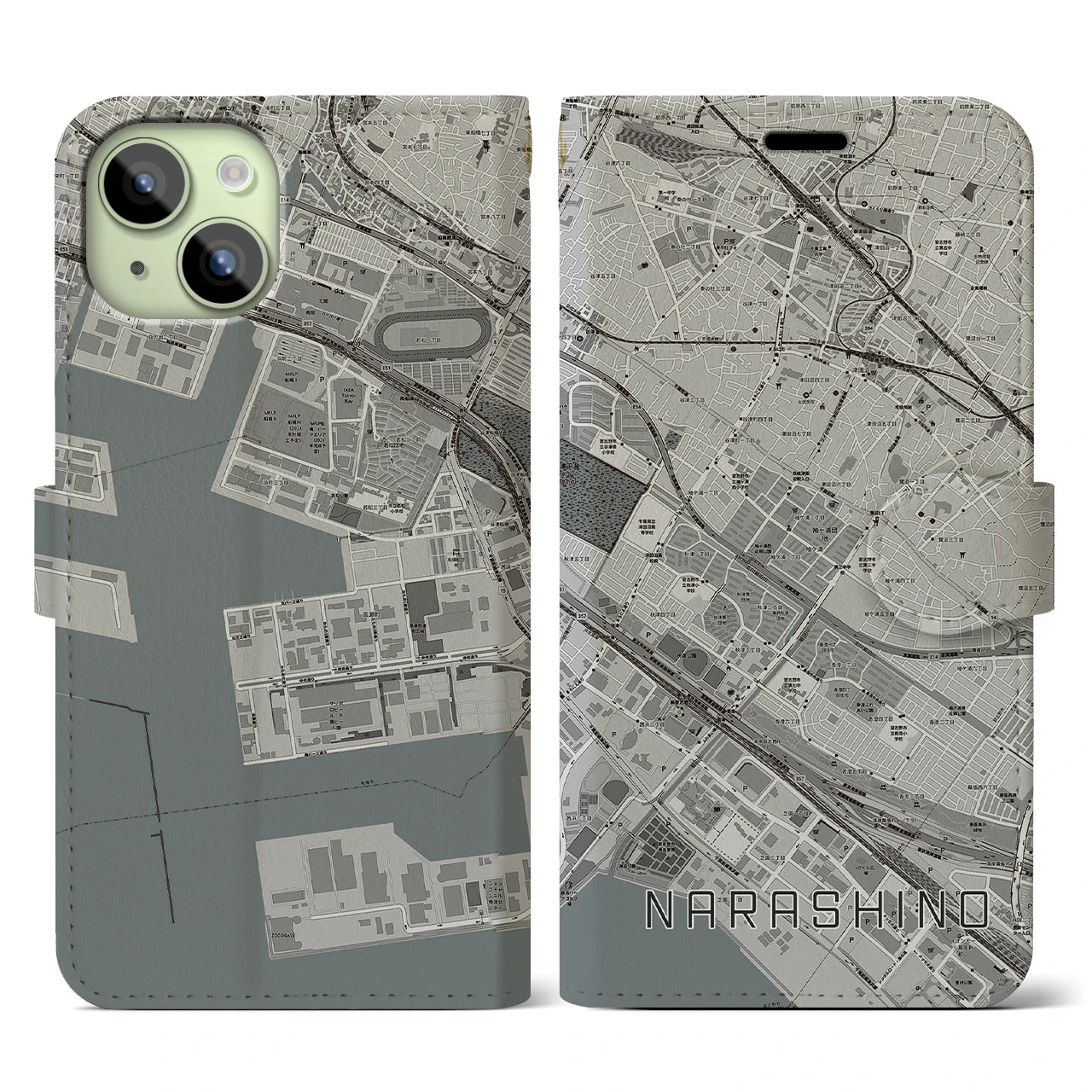 【習志野(千葉県)】地図柄iPhoneケース(手帳タイプ)