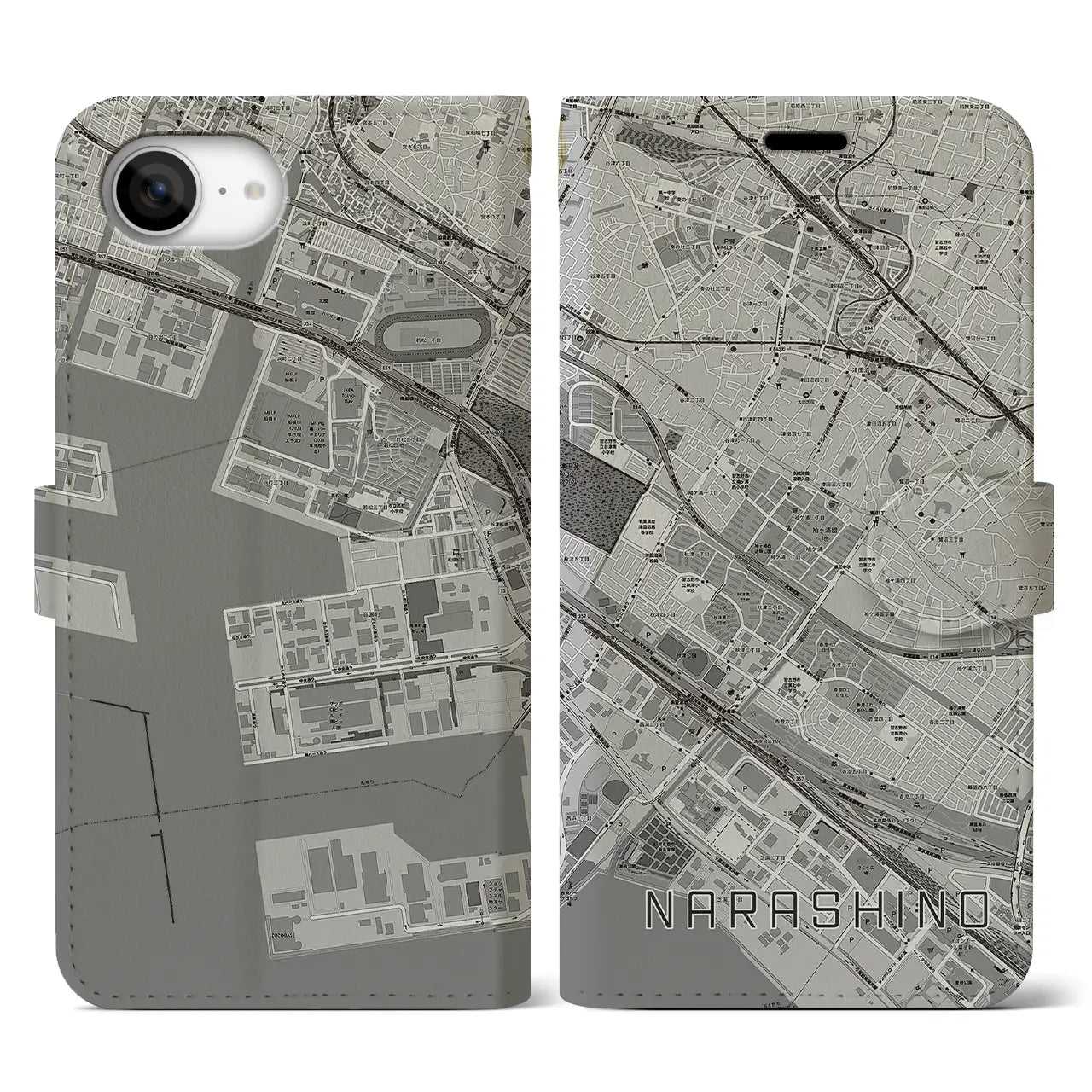 【習志野(千葉県)】地図柄iPhoneケース(手帳タイプ)